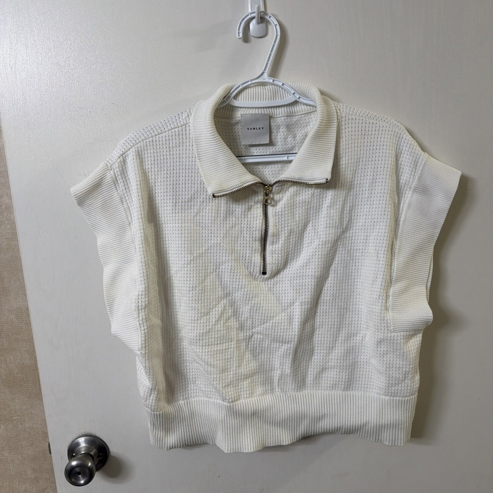 Varley Fulton Cropped True Knit 1/2 Zip Pullover White  Womens Large